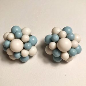 Fun White/Light Blue Cluster Clip-on Earrings JAPAN
